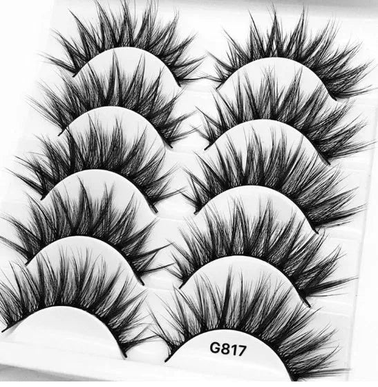 3D mink hair false eyelashes thick section cotton stem 5 pairs natural volume