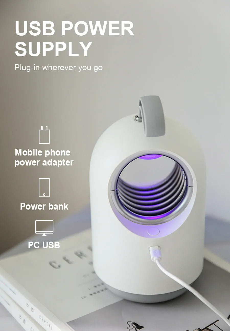 White photocatalyst mosquito killer lamp with silicone handle, USB powered, 368nm UV light