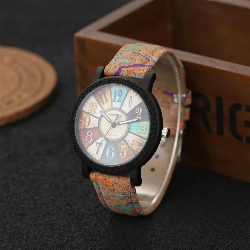 Women's vintage quartz wrist watch with 37mm round dial and leather strap