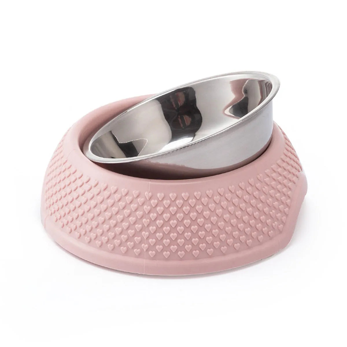 Stainless steel pet bowl with non-slip base in blue, green, or pink colour options