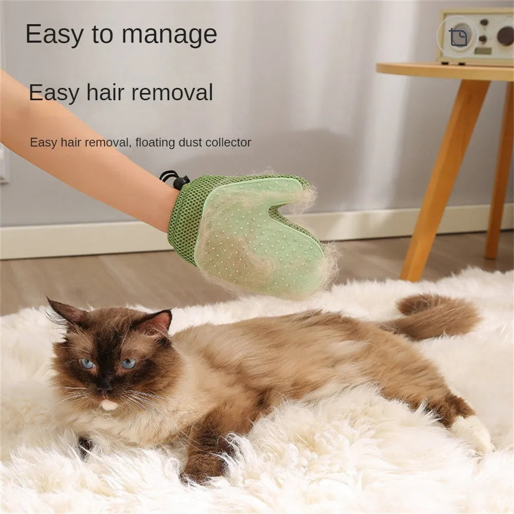Pet grooming glove for hair removal and massage with TPR padding in dark blue, light green or yellow