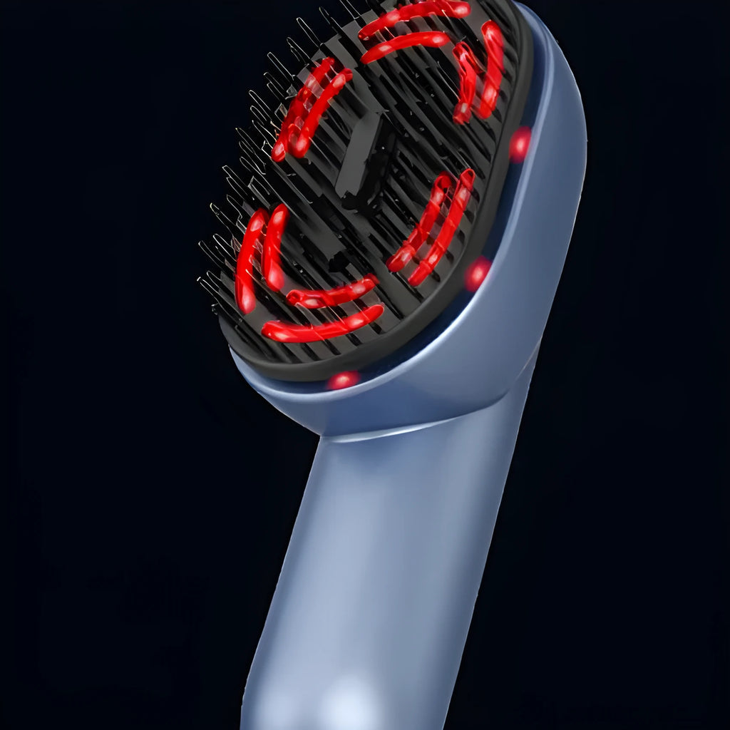 Atomized massage comb with red light therapy and three vibration speed settings for scalp care