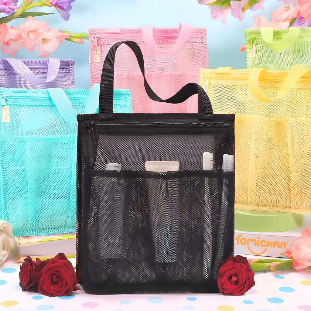 Large capacity polyester swimming gym bag with dry wet separation and mesh pocket in black and pink