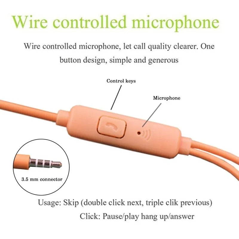 Cute cartoon elf-ear in-ear headphones with 3.5mm wired mic for cosplay