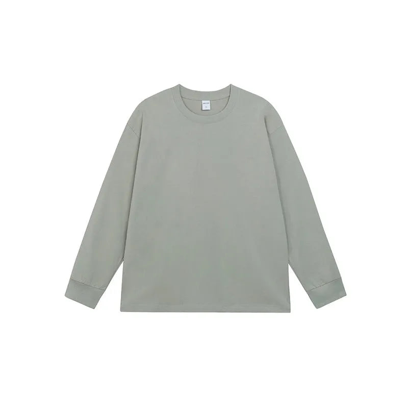 Men's pure cotton long sleeve t-shirt in loose fit, available in multiple solid colours