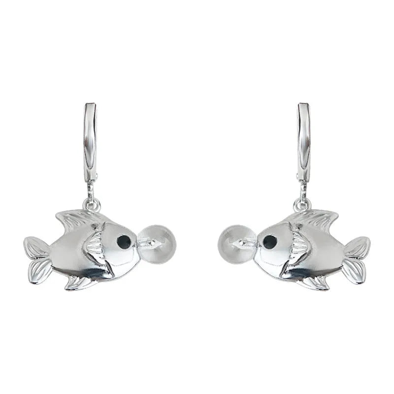 Bubble fish design earrings in electroplated copper with animal modelling and goldfish elements