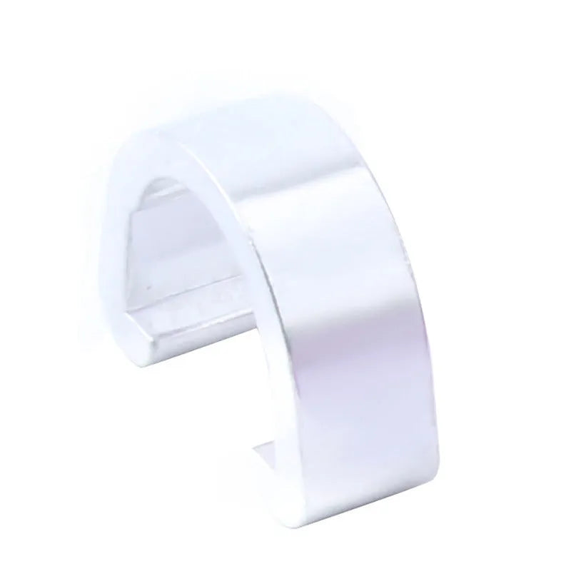 Pack of ten small aluminium alloy C-shaped buckles in assorted metallic colours on a white background.