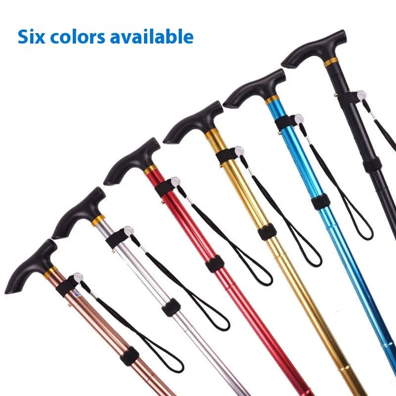 Aluminium folding cane with non-slip handle, shown extended to its adjustable height between 85-95cm.