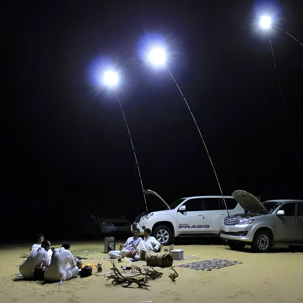 White LED fishing rod light with telescopic pole and remote controller for outdoor illumination