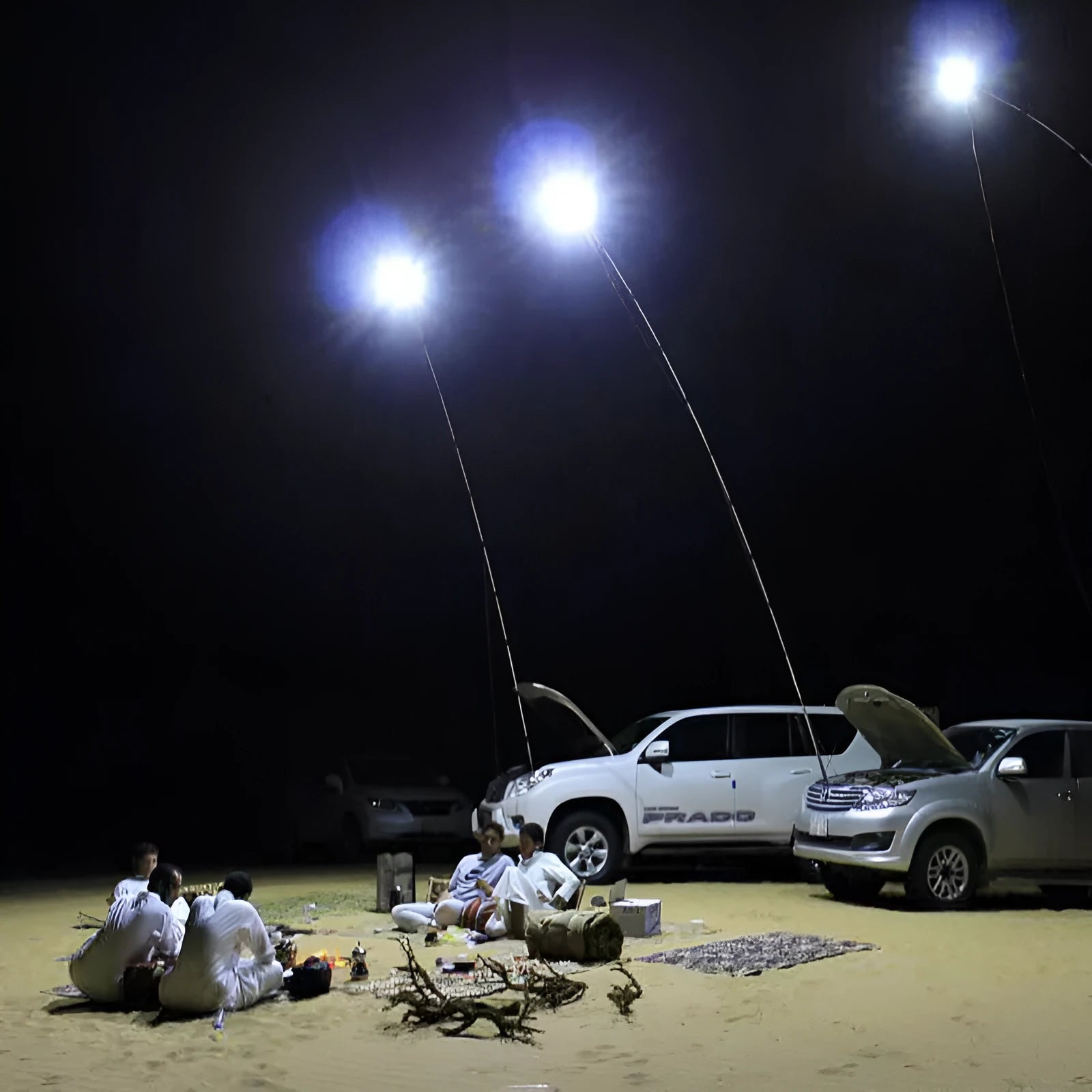 White LED fishing rod light with telescopic pole and remote controller for outdoor illumination