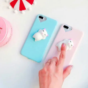 Soft silicone iPhone case with 3D cartoon cat design in multiple colours