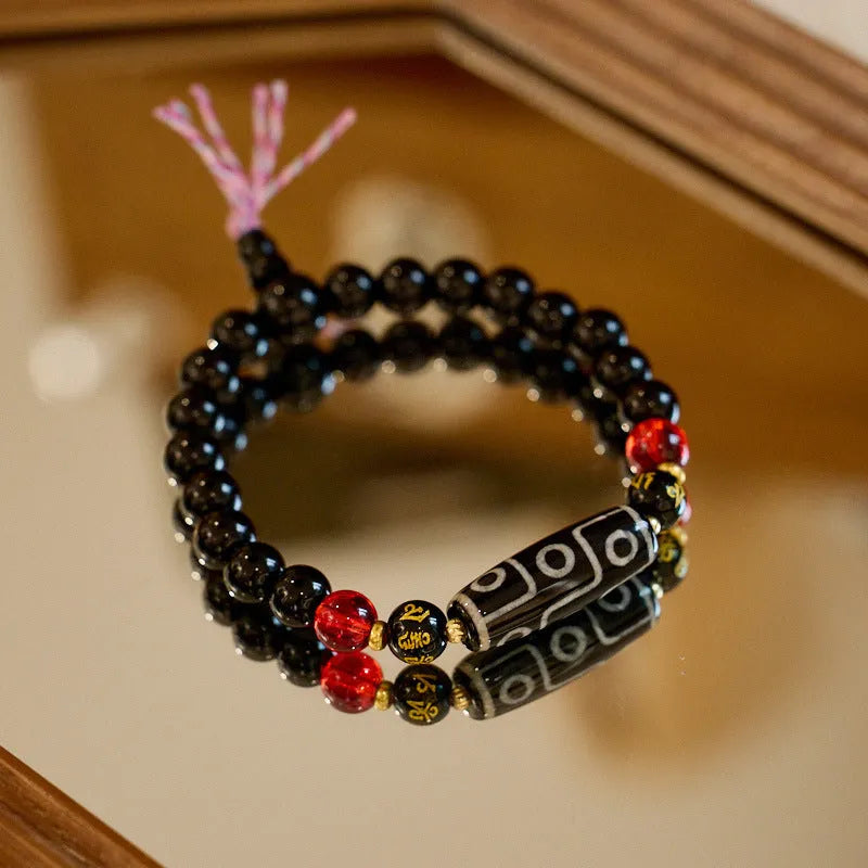 Agate dzi bead bracelet 8mm unisex retro Tibetan style manual processing geometry shape beads