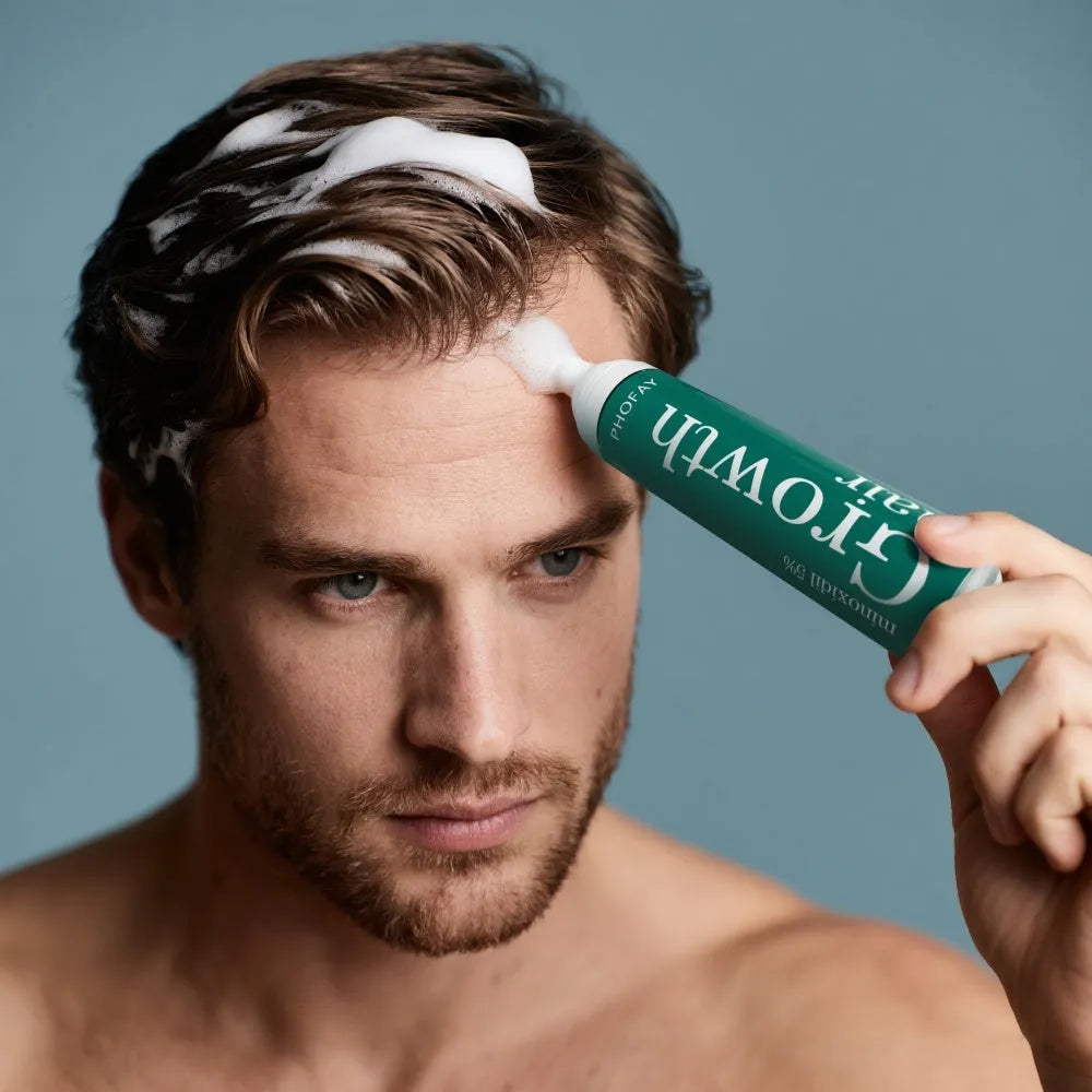 CH004 Minoxidil Anti-Hair Loss Mousse foam product for scalp treatment, set box and single piece