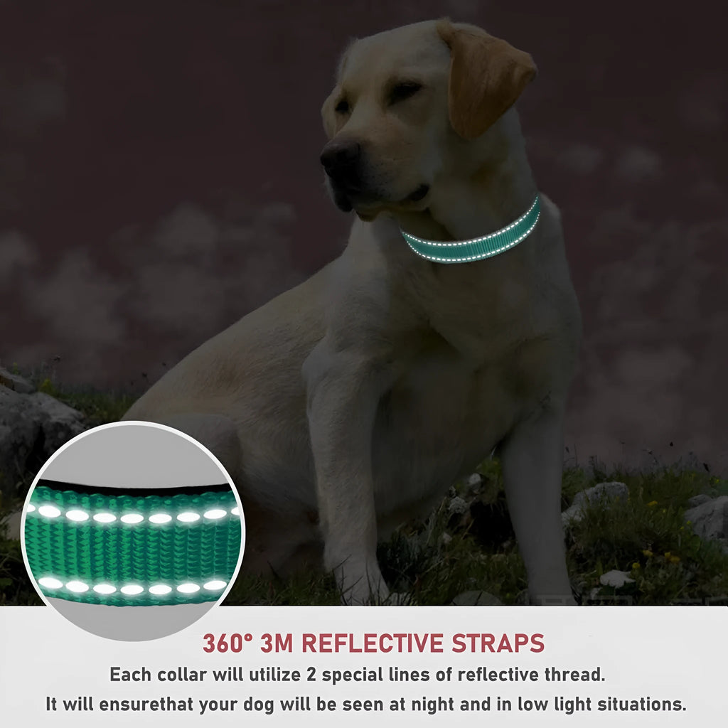 Adjustable nylon dog chest strap collar in black, blue, red, green, orange, purple, and lake blue