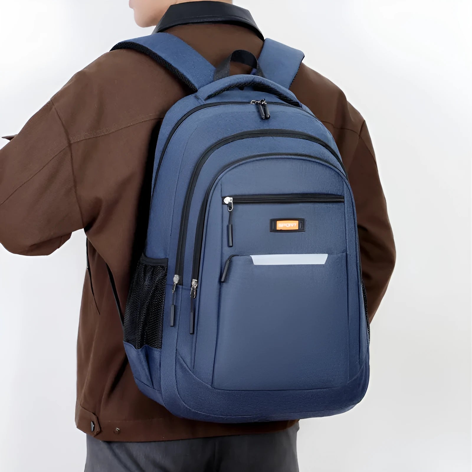 New casual men's backpack in Oxford cloth, breathable design, gray colour, front view