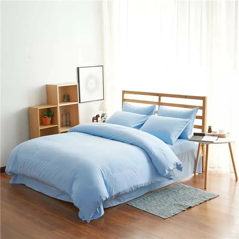 4-piece bedding set in blue, twill weave polyester acetate fabric, with quilt cover, flat sheet, and two pillowcases
