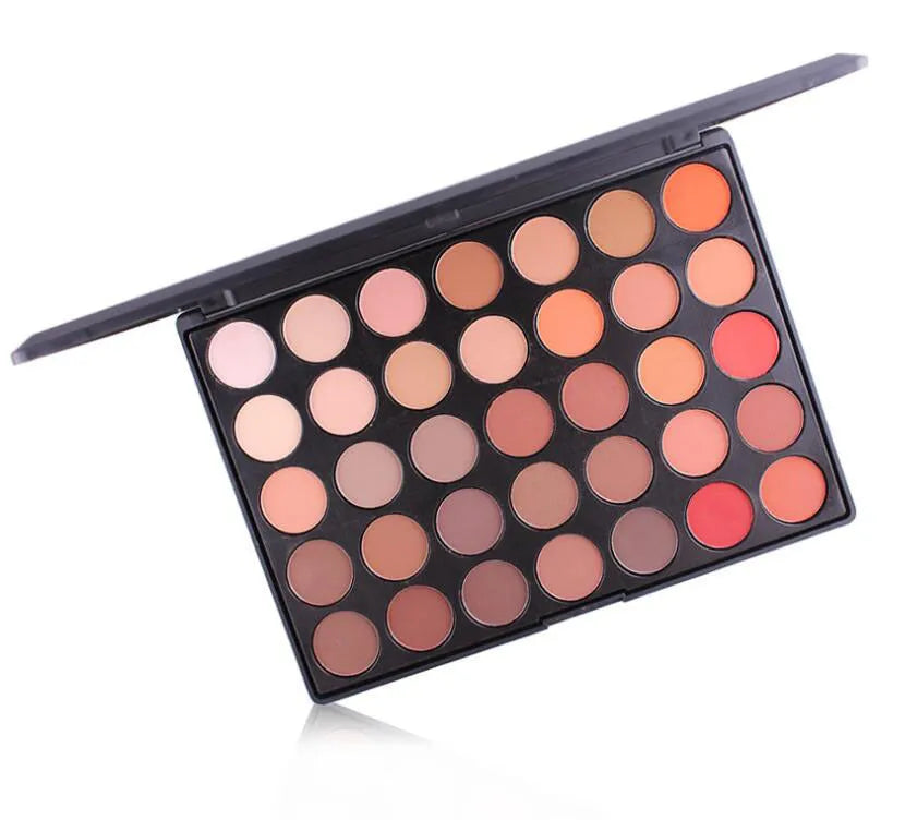 New 35 Colours Shimmer Matte Shadow Eyeshadow Palette in black plastic compact with clear lid window