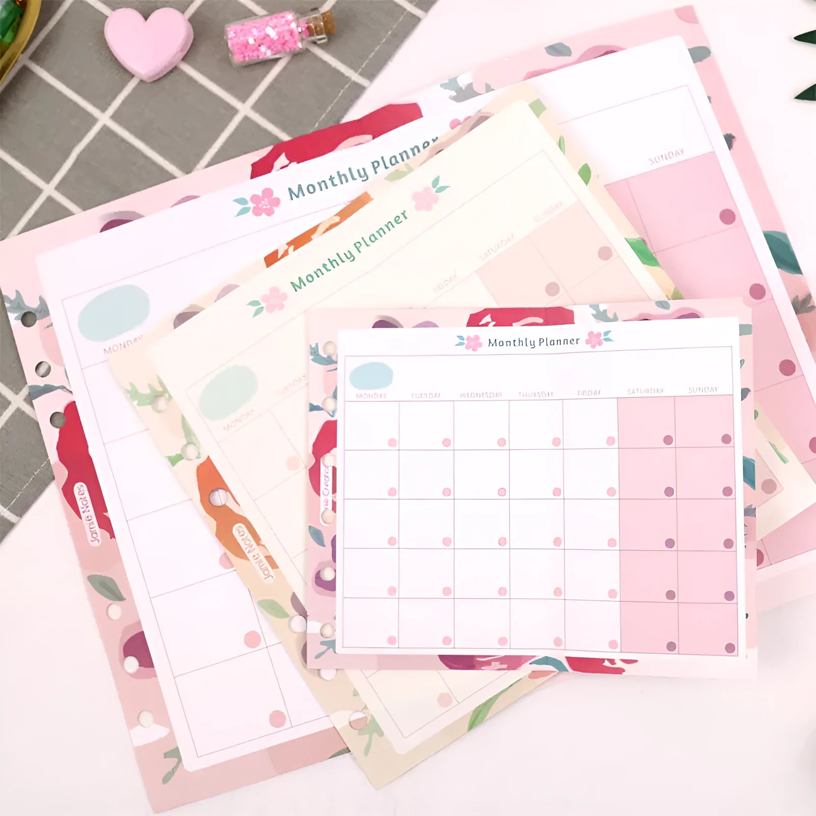 A5 A6 A7 tri-fold loose-leaf refill for hand ledger with Floral monthly plan layout