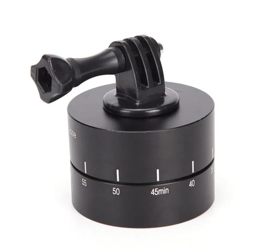 360-degree auto-rotate camera tripod head base for timelapse photography on a tripod.