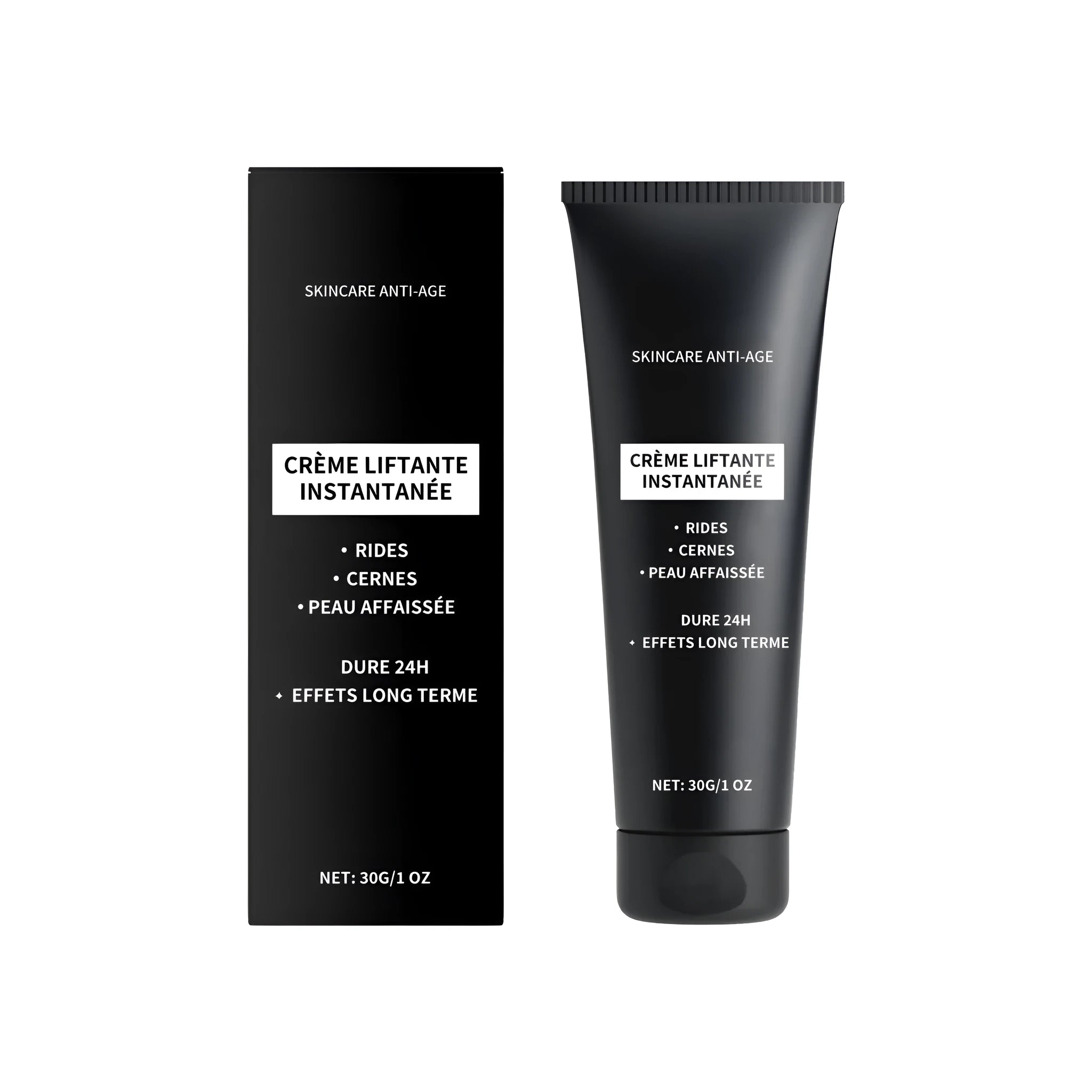 Anti wrinkle and firming cream 30g tube with hyaluronic acid and vitamin E on white background