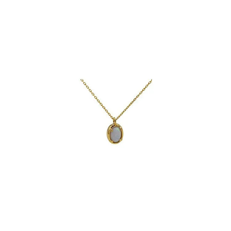 S925 silver geometric pendant necklace with oval jelly opal gemstone in gold plating