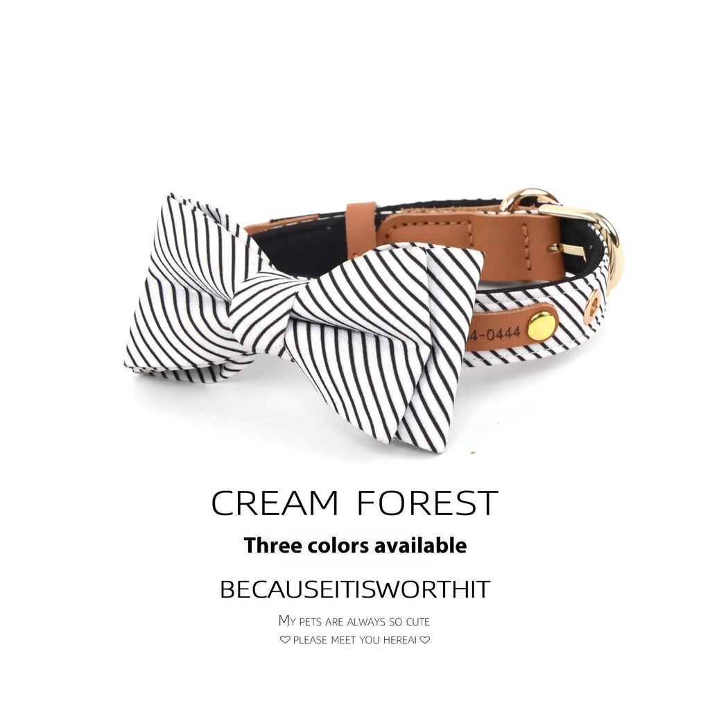 Simple cotton dog collar with detachable bow in white, wine red, and dark blue, 2cm rope width, sizes S M L