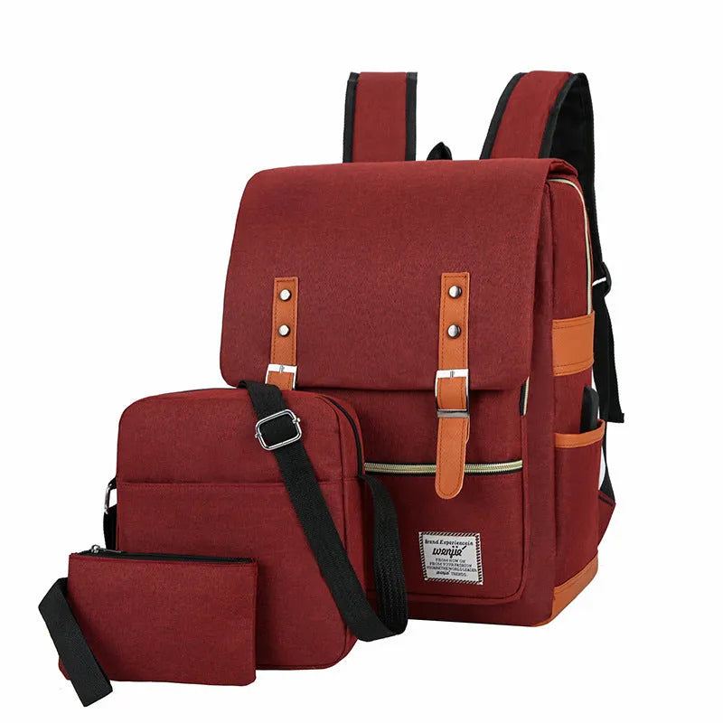 Three-piece business backpack set in Oxford cloth with curved shoulder straps