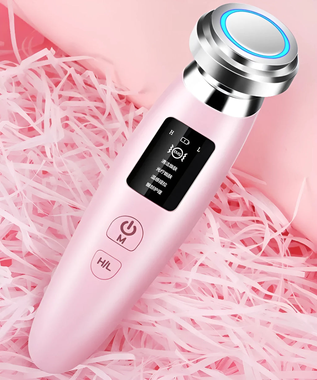 Pink cleansing and rejuvenating beauty instrument with compact 185mm length for home facial care