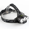 Fixed focus long-range headlamp for camping, worn on head with strong beam.