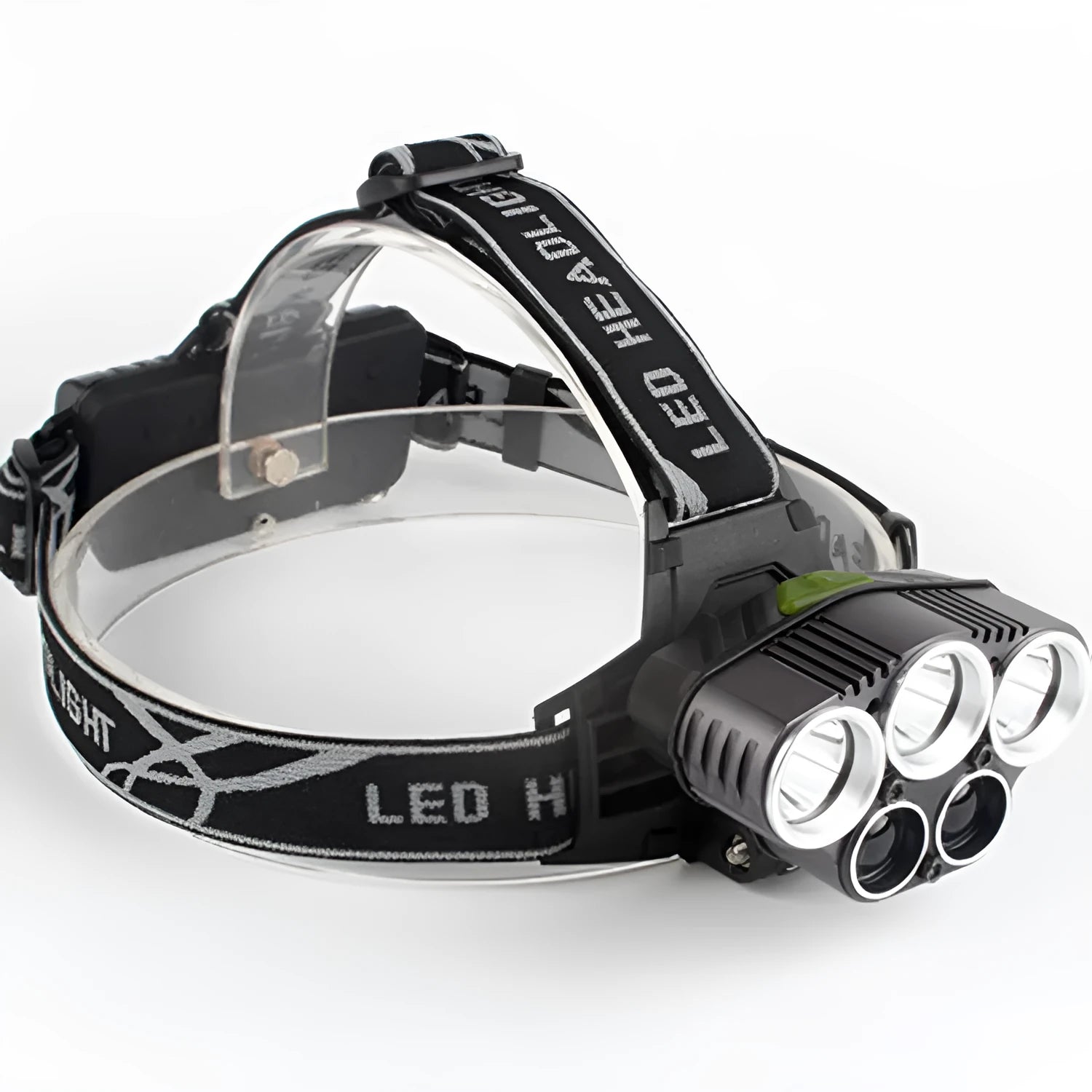 Fixed focus long-range headlamp for camping, worn on head with strong beam.