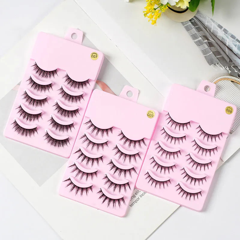 Set of 5 pairs manga false eyelashes in natural slim length styles 007 008 009 for anime cosplay