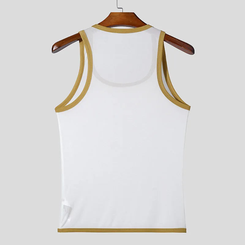 Men's black mesh fitness vest with tight fit design for sports training