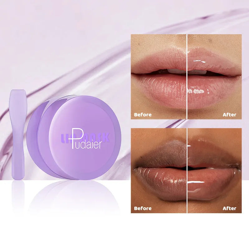 10ml pot of lip balm exfoliating mask and a metal lip scraper tool on a white background.