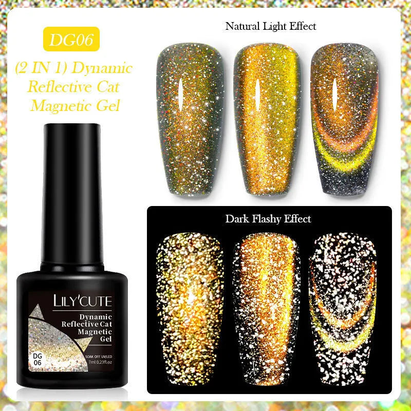 Diamond In The Debris Cat Eye Series Nail Polish Gel bottle in one of six glittering shades with nail glue.