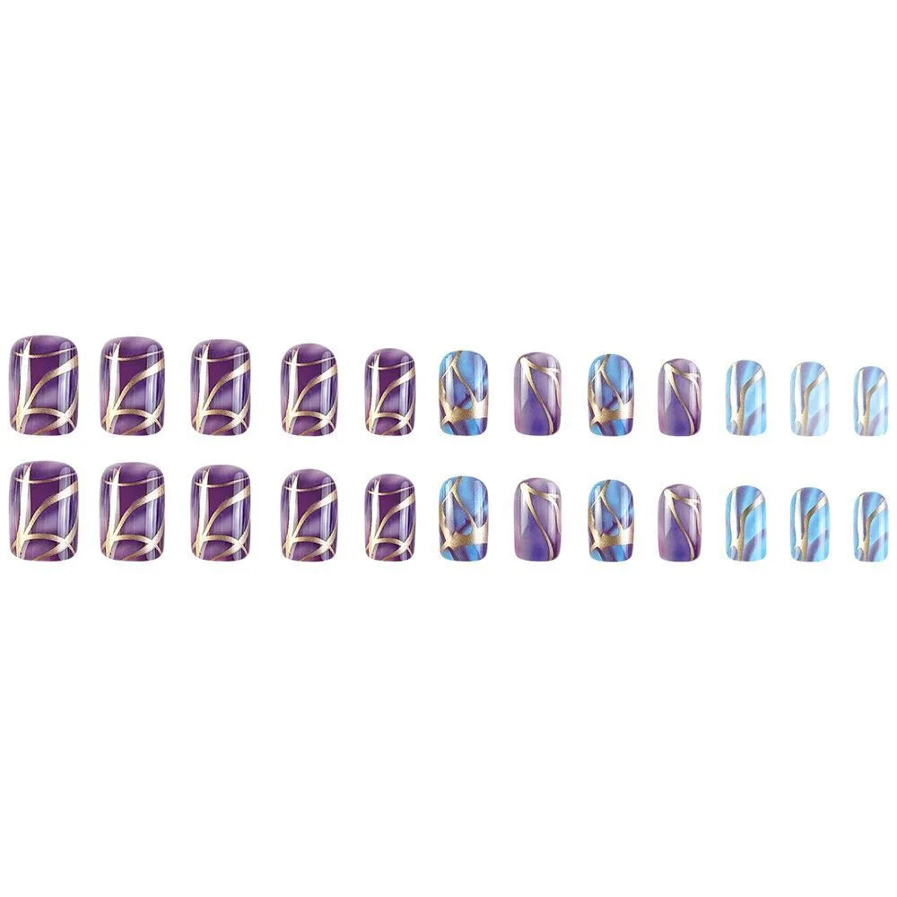 Purple striped medium length nail stickers in European and American style design