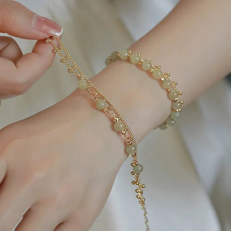 Natural Hetian jade bracelet for women, classic beaded style, manual processing, three design options