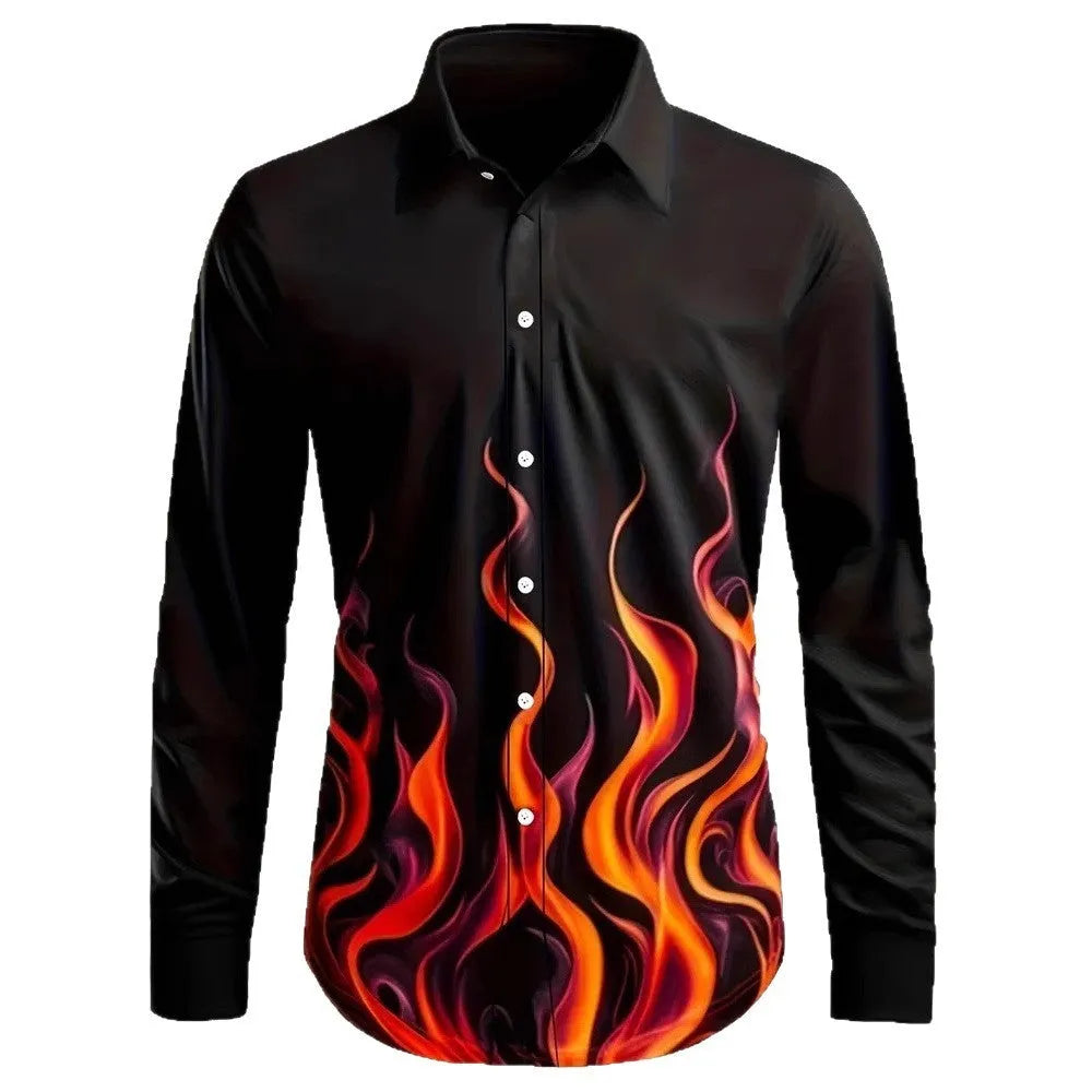 Hawaiian style men's long sleeve floral cardigan shirt in polyester with loose fit