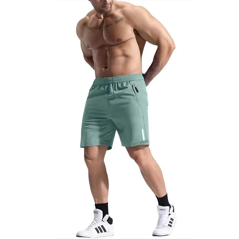 Men's grey sports shorts with an elastic drawstring waistband, made from a bamboo fibre blend.