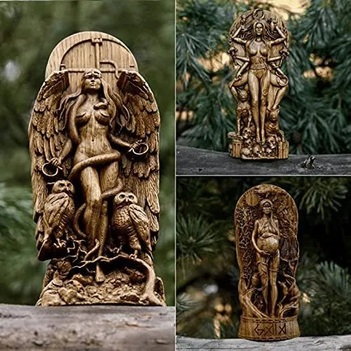 Synthetic resin Greek goddess statue measuring 9x3x22cm on a surface