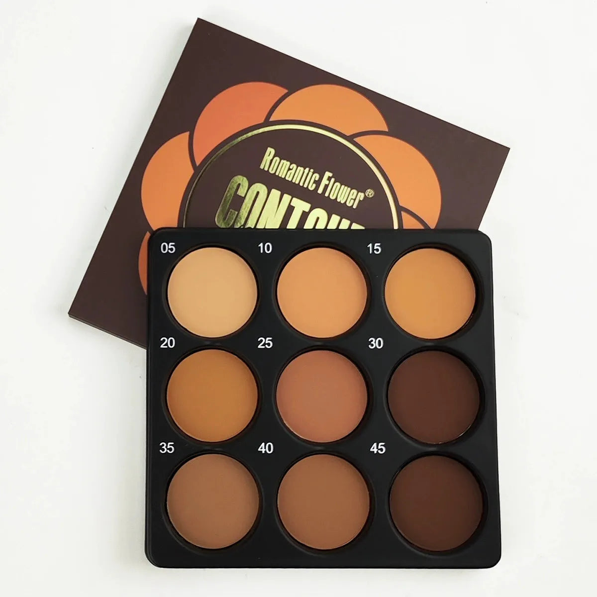 Dark matte makeup palette with nine waterproof colours and a repair disk.