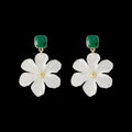 Dark green sweet flower dangle earrings with needle detailing on petals and sterling silver ear wires