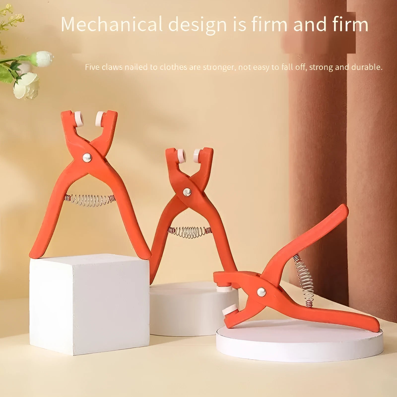 Stainless steel five-claw clasp buttons and pliers tool for no-sew clothing repair on children's garments