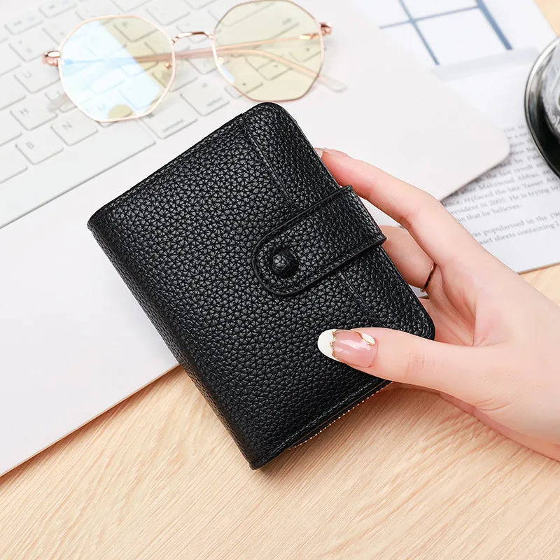 Ladies' short wallet with lychee pattern in two-fold design showing colour options