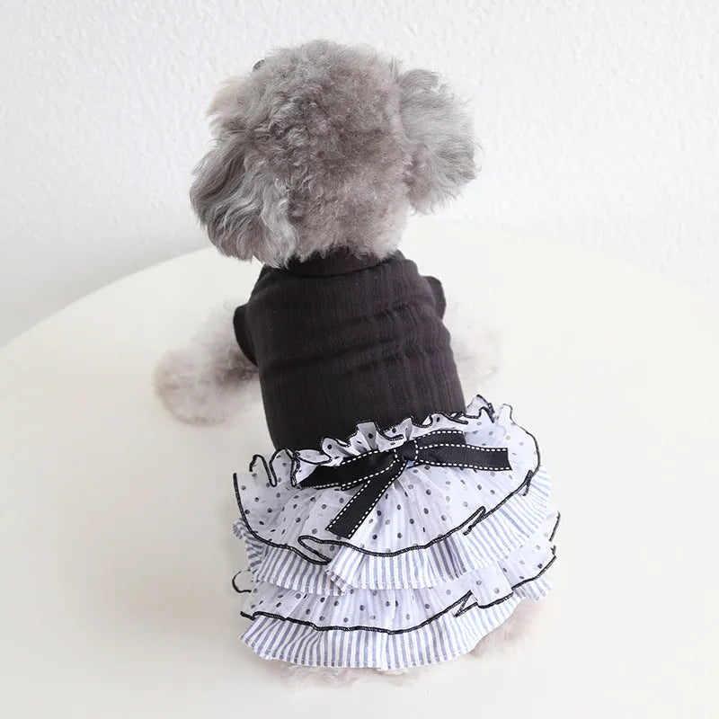 Polka dot lace cake pet dress for small dogs and cats in princess style, cloth fabric, taro purple colour