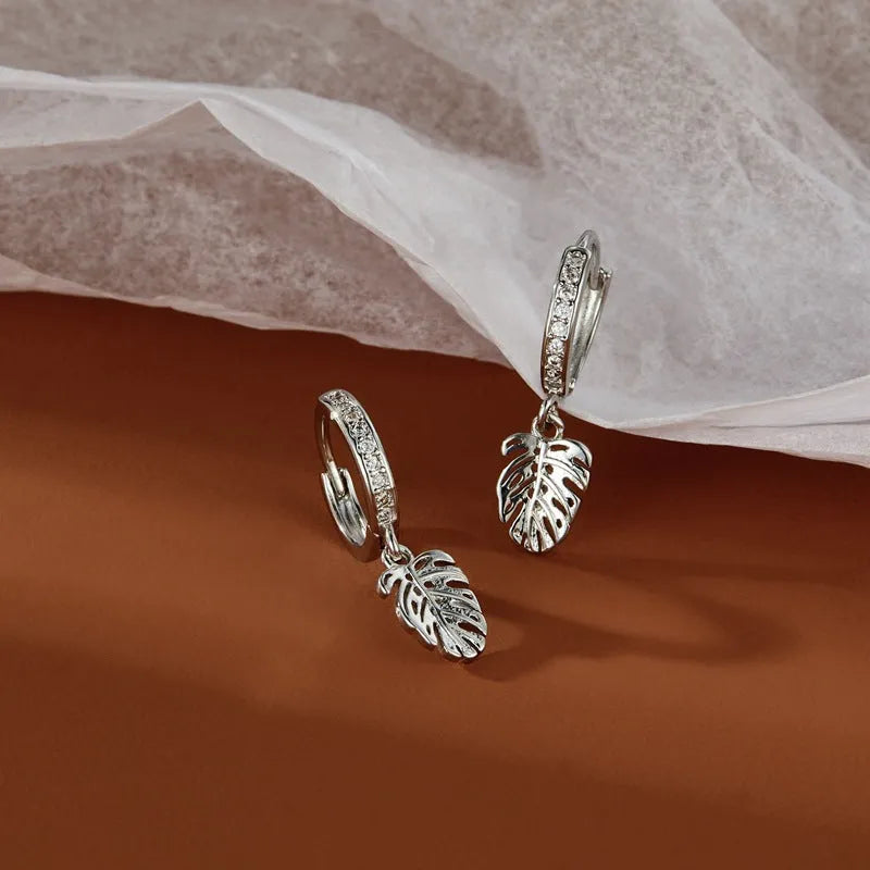S925 sterling silver leaf earrings with star shape ear cuff design women silver
