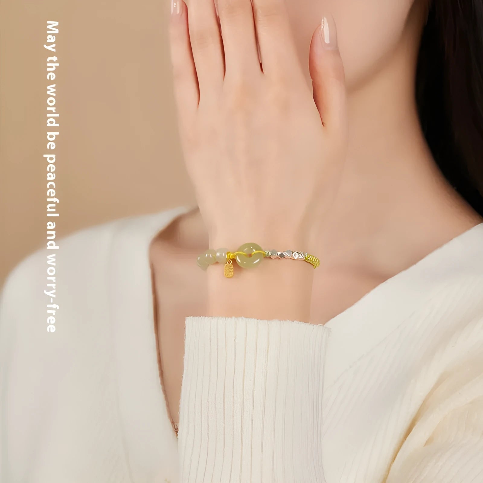 Woven natural Hetian jade safety buckle bracelet for women with chamfered square grain shape in multiple colours