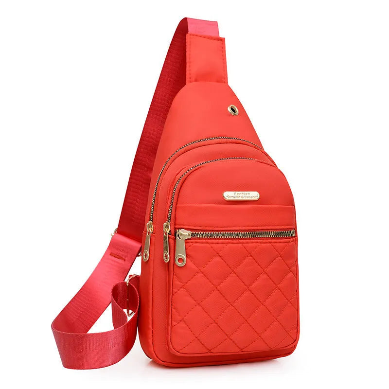 New crossbody Oxford cloth breathable chest bag with plaid detail in dark blue and pink colour options