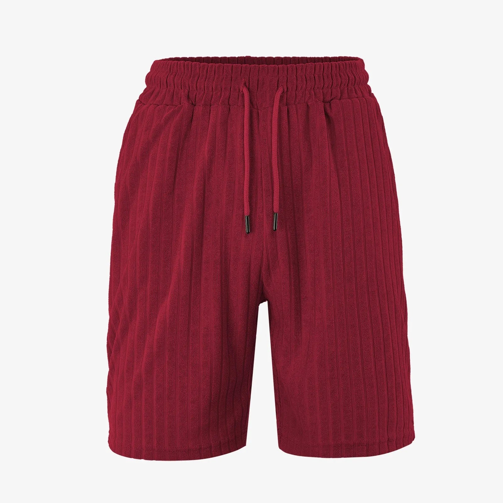 Men's striped beach pants with lace trim and multiple pockets in khaki