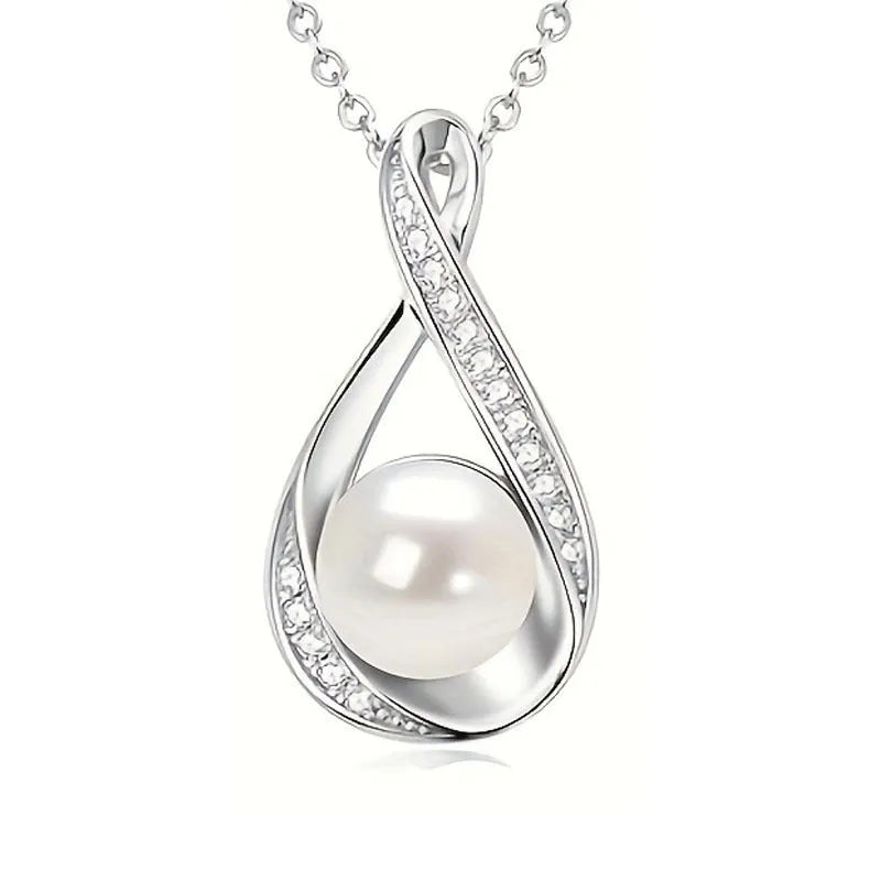Simulated pearl necklace with diamond inlaid love heart pendant on alloy clavicle chain in gold finish