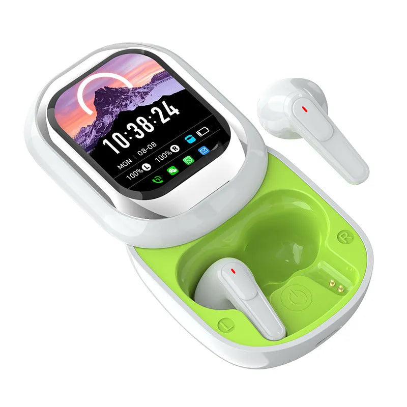 TWS in-ear Bluetooth headset with screen, sports style, ABS material, black or white colour, in-ear fit